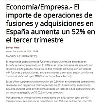 El importe de operaciones de fusiones y adquisiciones en Espaa aumenta un 52% en el tercer trimestre